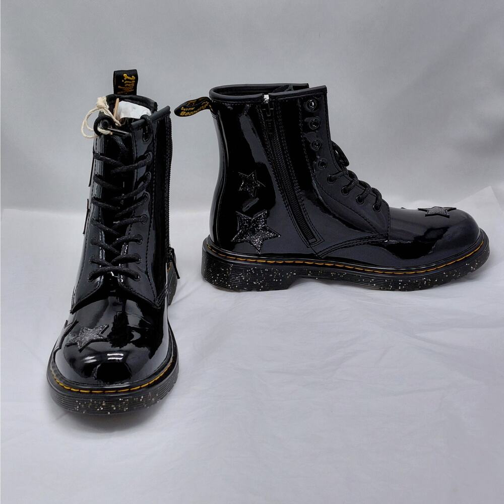 Dr Martens 1460 Girls Size 6 Youth Black Patent Glitter Star Combat Boots School - Picture 3 of 13